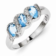 Sterling Silver w/Rhodium Light Swiss Blue Topaz & Diamond Ring