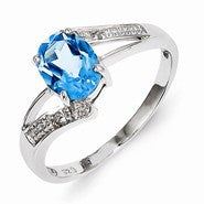 Sterling Silver w/Rhodium Light Swiss Blue Topaz & Diamond Ring