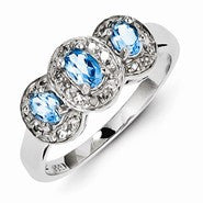 Sterling Silver w/Rhodium Light Swiss Blue Topaz & Diamond Ring