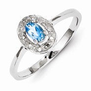 Sterling Silver w/Rhodium Light Swiss Blue Topaz & Diamond Ring