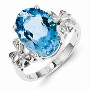 Sterling Silver w/Rhodium Light Swiss Blue Topaz Diamond Ring