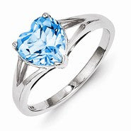 Sterling Silver w/Rhodium Light Swiss Blue Topaz Heart Ring