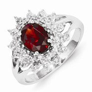 Sterling Silver w/Rhodium Garnet & Diamond Ring