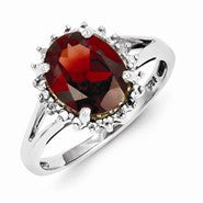 Sterling Silver w/Rhodium Garnet & Diamond Ring