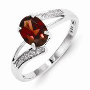 Sterling Silver w/Rhodium Garnet & Diamond Ring