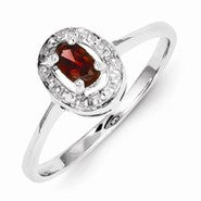 Sterling Silver w/Rhodium Garnet & Diamond Ring