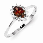 Sterling Silver w/Rhodium Garnet Diamond Ring