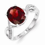 Sterling Silver w/Rhodium Garnet & Diamond Ring