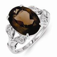 Sterling Silver w/Rhodium Smokey Quartz & Diamond Ring