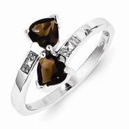 Sterling Silver w/Rhodium Smokey Quartz & Diamond Heart Ring