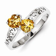 Sterling Silver w/Rhodium Citrine Heart Ring