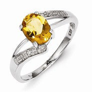 Sterling Silver w/Rhodium Citrine & Diamond Ring