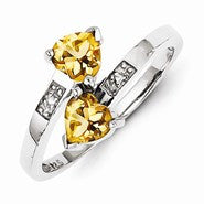 Sterling Silver w/Rhodium Citrine & Diamond Heart Ring