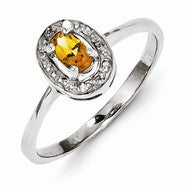 Sterling Silver w/Rhodium Citrine & Diamond Ring