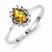 Sterling Silver w/Rhodium Citrine Diamond Ring