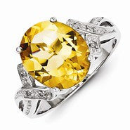 Sterling Silver w/Rhodium Citrine Diamond Ring