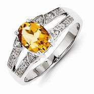 Sterling Silver w/Rhodium Citrine Diamond Ring