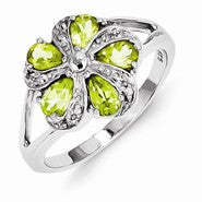 Sterling Silver w/Rhodium Peridot Diamond Ring