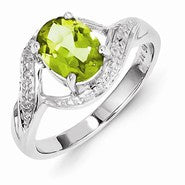 Sterling Silver w/Rhodium Peridot & Diamond Ring