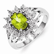 Sterling Silver w/Rhodium Peridot & Diamond Ring