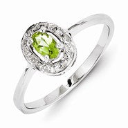 Sterling Silver w/Rhodium Peridot & Diamond Ring