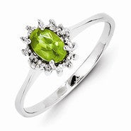 Sterling Silver w/Rhodium Peridot Diamond Ring