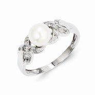 Sterling Silver w/Rhodium 6mm FW Cult Button Pearl Ring