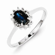 Sterling Silver w/Rhodium Sapphire Diamond Ring