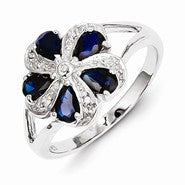 Sterling Silver w/Rhodium Sapphire Diamond Ring