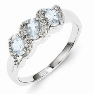 Sterling Silver w/Rhodium Aqua & Diamond Ring