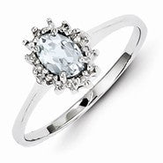 Sterling Silver w/Rhodium Aquamarine Diamond Ring