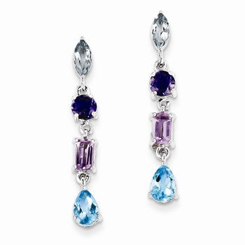 Sterling Silver Amethyst, Blue Topaz Iolite Dangle Earrings