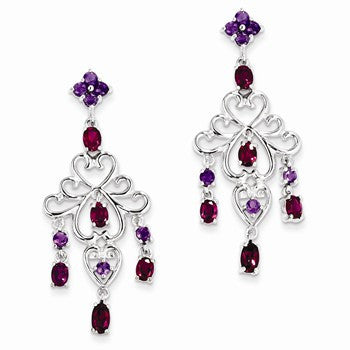 Sterling Silver Rhodolite Garnet Amethyst Dangle Earrings