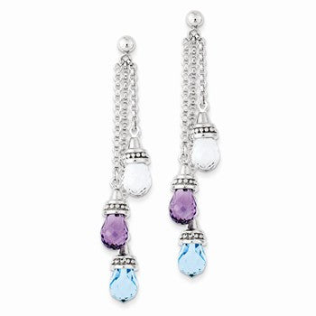 Sterling Silver Amethyst & Blue White Topaz Dangle Earrings