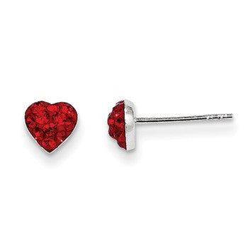 Sterling Silver Red Preciosa Crystal Heart Earrings