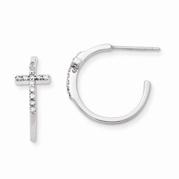 Sterling Silver with CZ Cross Hoop Earrings