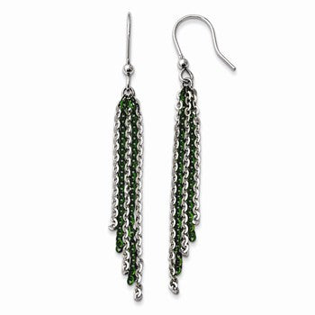 Sterling Silver Rhodium Green Plated Shepherd Hook Earrings