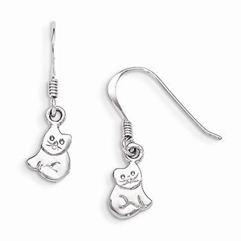 Sterling Silver RH Plated Childs Polished Cat Dangle Earrings