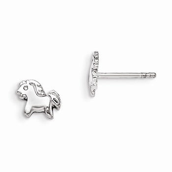 Sterling Silver RH Plated Childs Polished Pony Post Earrings