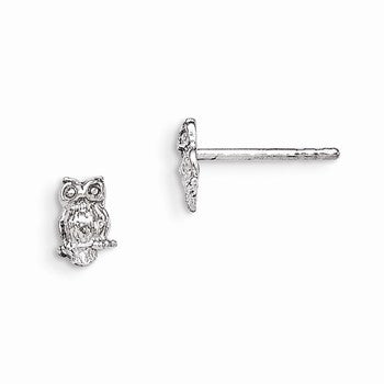 Sterling Silver RH Plated Childs Polished Owl Post Earrings