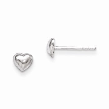 Sterling Silver RH Plated Childs Polished Heart Post Earrings