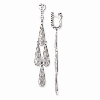Sterling Silver Rhodium Plated CZ Hinged Earring, Jewelry Earrings