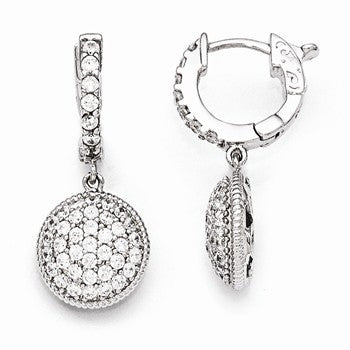 Sterling Silver Rhodium Plated CZ Hinged Hoop Dangle Earrings