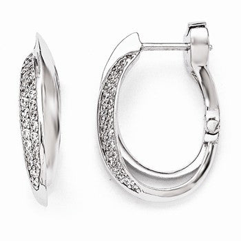 Sterling Silver Rhodium Plated Polished CZ Hinged Oval Double Hoop Dangle E, Jewelry Earrings