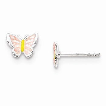 Sterling Silver Childrens Enameled Butterfly Post Earrings