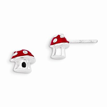 Sterling Silver Red Enamel Mushroom Post Earrings