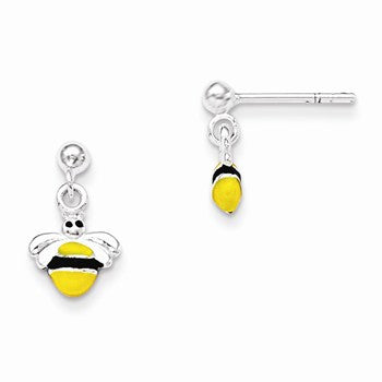 Sterling Silver Childrens Enameled Bee Post Dangle Earrings