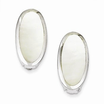 Sterling Silver Oval Mother of Pearl Inlay Non-pierced Earrings