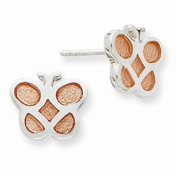 Sterling Silver Orange Enameled Butterfly Earrings