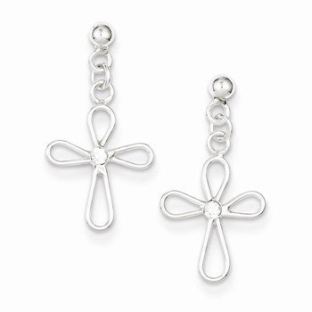 Sterling Silver CZ Cross Earrings